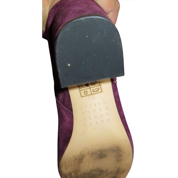 White House Black Market ZEEK cabernet burgundy microsuede block heel booties 9 - Picture 9 of 11